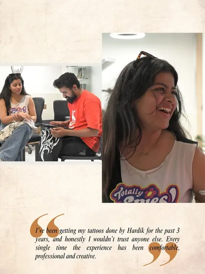 "Every single time the experience has been comfortable, professional and creative." Aanchal sharing a laugh with her trusted artist, Hardik.
