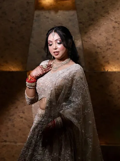 Another beautiful angle of this engagement look, showing how the makeup enhances her features and complements her jewellery.
