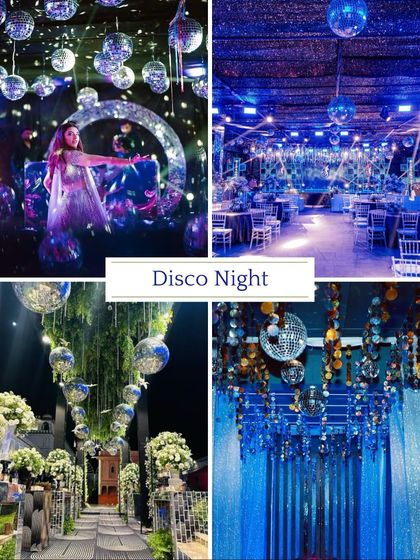 **Sangeet Theme: Disco Night.** Get ready to boogie with a fun retro theme. We use disco balls, neon lights, and shimmering decor to create the ultimate dance party atmosphere.