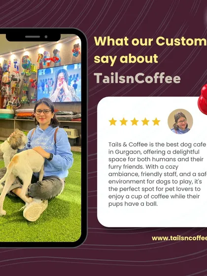 "The best dog cafe in Gurgaon." This review praises our cozy ambiance, friendly staff, and safe environment, making us the perfect spot for pet lovers to enjoy a coffee while their pups play.