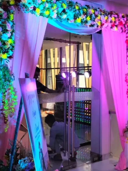 A complete view of the entrance setup, ensuring guests are welcomed in style from the moment they arrive.