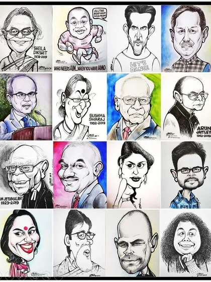 Here's a quick look at the variety of faces and stories I've had the pleasure of drawing. This collection from 2019 shows a range of commissions, from corporate leaders to personal gifts and celebrity tributes.