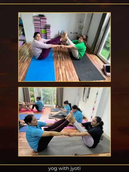 The double boat pose (Navasana) is a classic partner yoga pose that builds core strength and requires synchronized effort and balance.