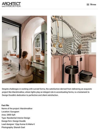 A snippet from our feature in Architect & Interiors India, highlighting the project's fact file and our dedication to client satisfaction.