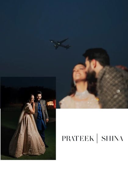 A collage of the couple's engagement, featuring a perfectly timed shot with an airplane flying overhead.