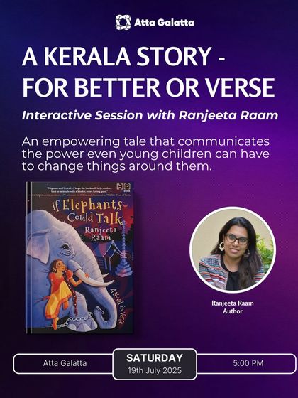 Poster for an interactive session with author Ranjeeta Raam on her book 'If Elephants Could Talk', set in Kerala.
