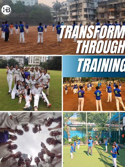 This collage, titled "Transform Through Training," showcases the journey of our athletes. From girls' cricket teams to boys' training drills, it highlights the dedication and growth that happens every day.