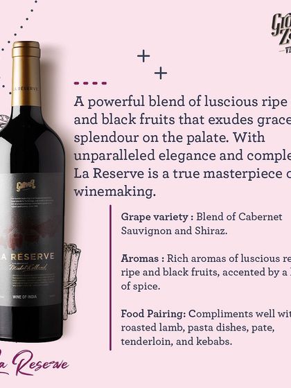 This is a masterpiece of winemaking. Our La Réserve red is a powerful blend of luscious ripe red and black fruits, exuding grace and complexity with a hint of spice. It pairs beautifully with roasted lamb, kebabs, and pasta.