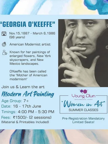 I introduce Georgia O'Keeffe as the "Mother of American Modernism." We talk about how she saw the world differently and encourage kids to do the same in their art.