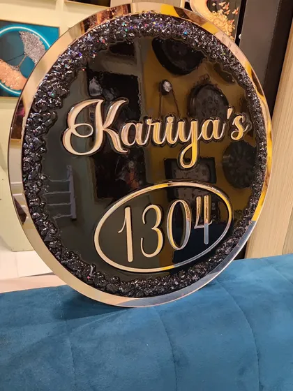 Another view of the "Kariya's" geode nameplate. The 16 inch size makes it a real statement piece for any entrance.