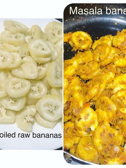 Raw bananas, when cooked, have a texture similar to potatoes and are a great source of potassium, vitamin A, and C. This masala raw banana stir-fry is a tasty and energetic side dish that can be served with chapatis for a complete meal.