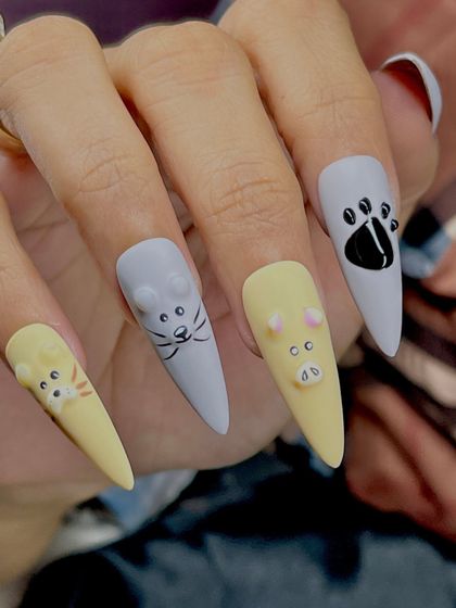 The full cartoon animal set worn by a client, showing how these adorable designs come together.