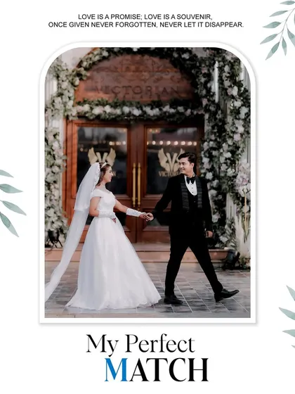 A beautiful collage from a Christian wedding, showing the couple outside the church, perfectly capturing the "My Perfect Match" theme.