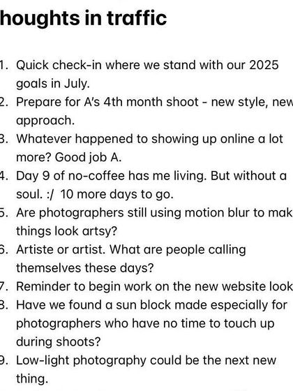 A list of my random thoughts, from 2025 goals to questioning photography trends, making my thought process open and accessible.