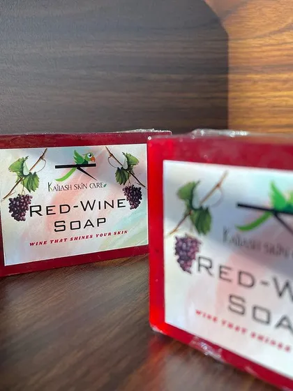 (Duplicate of 27) Two bars of my Red Wine soap, ready to be added to an order. The label reflects the key ingredient, promising a wine-infused shine for your skin.