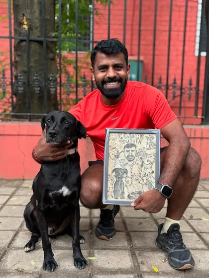This caricature from a club member perfectly captures my two worlds: coaching and my love for the Cubbon Park dogs. This is what our community is all about.