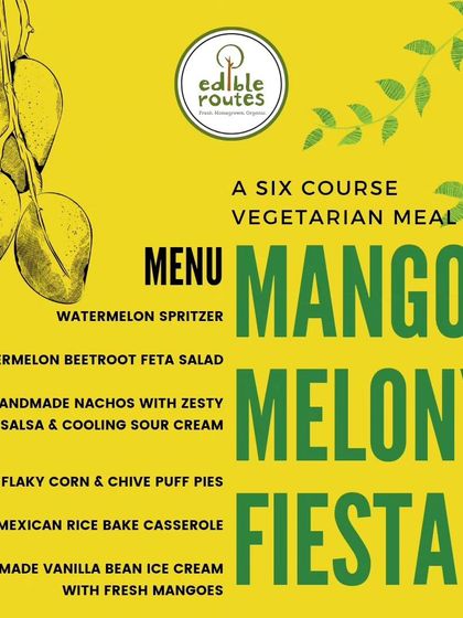 An invitation to our Mango-Melony Fiesta. This six-course vegetarian meal is a celebration of summer, featuring creative dishes that highlight the flavours of fresh mangoes and watermelons.