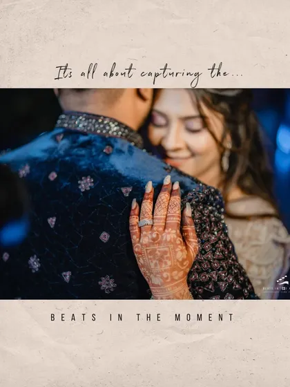 Capturing the intimate moments on a sangeet night. This shot focuses on the bride's henna-adorned hand on her partner's back during a dance, a detail rich with tradition and emotion.
