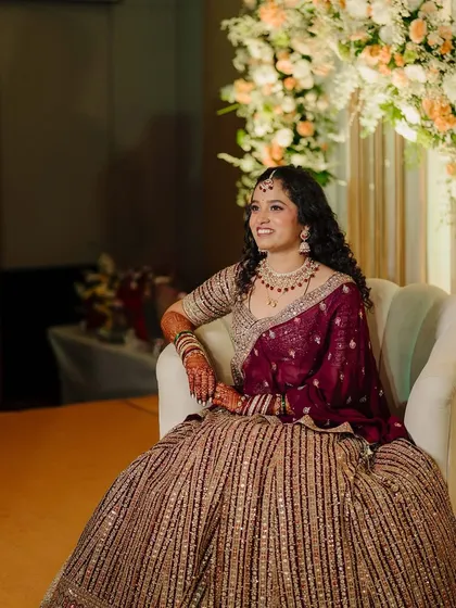 A royal reception look for a royal occasion. I enhanced the bride's natural curls and gave her a soft glam makeup look that exudes timeless elegance.