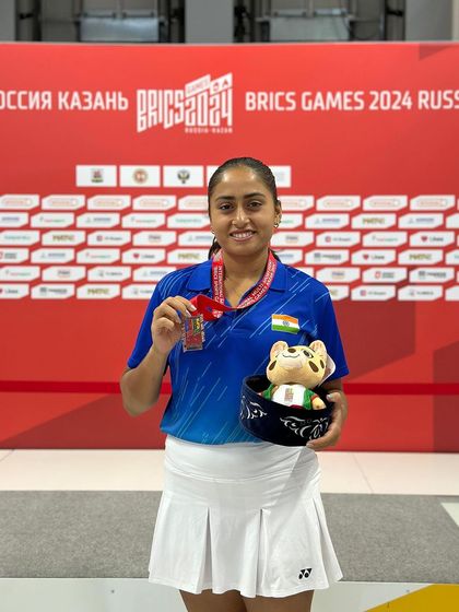 Representing India with pride. Our player Akanksha Nitture holds her bronze medal, won at the BRICS Games 2024 in Kazan, Russia.
