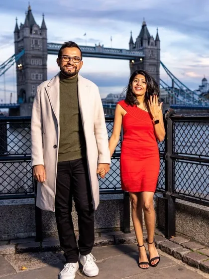 My network is truly global, connecting distinguished Indian professionals and families across continents. This happy couple, pictured here in London, is a wonderful example of how I facilitate matches for NRIs seeking a partner who understands both their global ambitions and Indian roots.