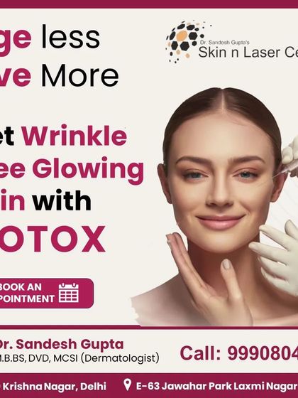 This graphic highlights how Botox can help you achieve wrinkle-free, glowing skin. It's a safe and effective way to "Age less, Live More" by targeting the root cause of expression lines.
