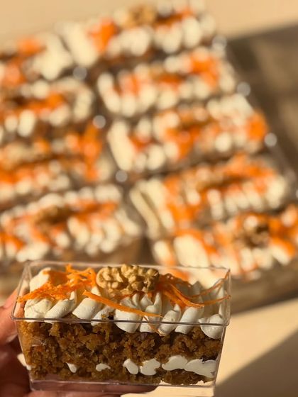 Our healthy carrot cake is also available in convenient, single-serving dessert cups. Perfect for parties or a quick snack.