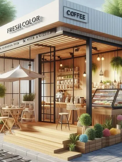 A charming modular coffee shop with outdoor seating. This design shows how we can create inviting commercial spaces that attract customers and enhance the streetscape.
