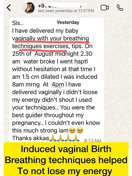 This mother delivered her baby vaginally after induction and didn't lose her energy or shout because she used the breathing techniques we practiced. She couldn't believe how strong she was.