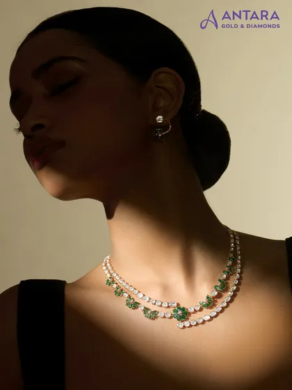 I call this design a ‘poetic bloom’ in Polki. This floral-inspired necklace echoes nature's grace with its intricate craftsmanship and timeless charm, allowing you to wear your story.