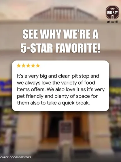 A customer loves our big, clean space and the variety of food. They especially appreciate that we are very pet-friendly with plenty of space for their furry friends.