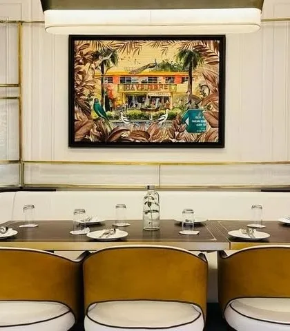 An artwork celebrating the original Havemore restaurant at Pandara Road, a nostalgic piece that captures the essence of an iconic Delhi eatery.