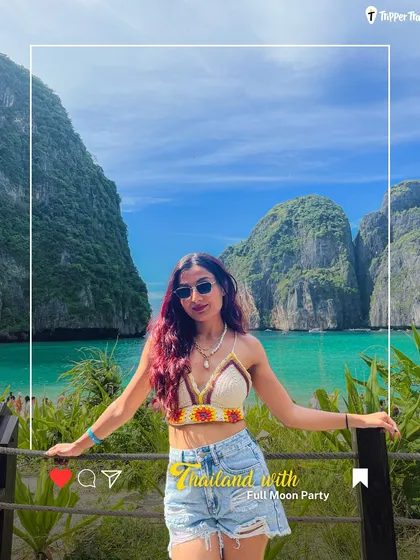 An Insta-worthy shot of a woman in a crochet top against the stunning backdrop of Thailand's islands. This is the kind of aesthetic you can get for your feed.