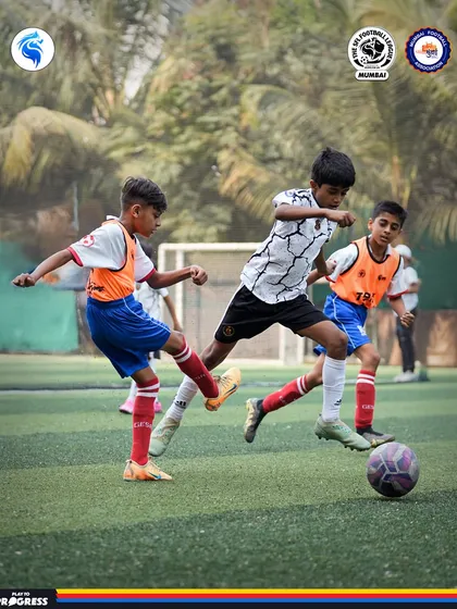 A duel for the ball in midfield. Our league provides a platform for players to test their skills in real match situations.