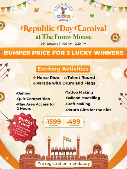 We partner with venues like The Funny Mouse to bring you exciting events like this Republic Day Carnival. Enjoy horse rides, parades, talent rounds, and a delicious buffet for a complete family day out.