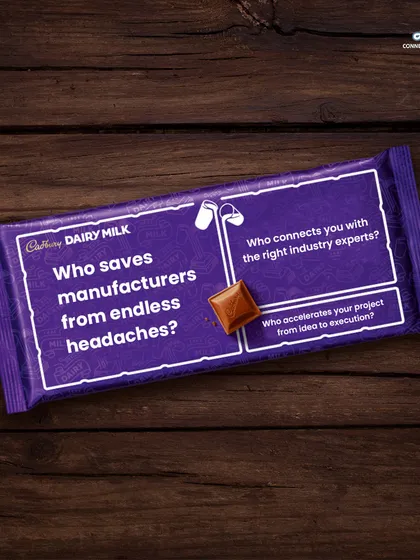 We believe in less stress and more sweet success. This playful take on a classic chocolate bar shows our role: we handle the manufacturing headaches so you can enjoy the sweetness of growth.