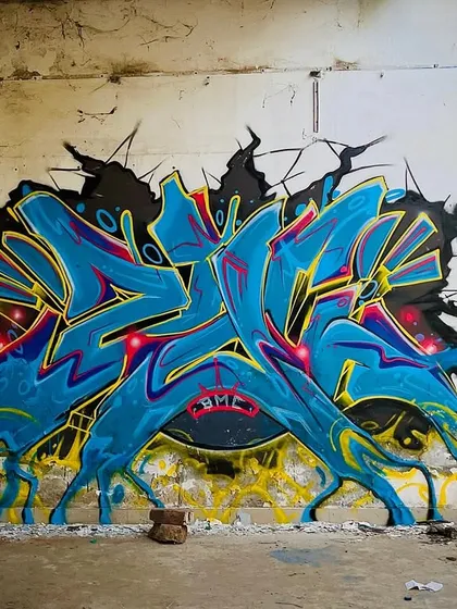 This piece, titled 'Revival', is an example of my pure wildstyle graffiti work. Created in an abandoned space, it showcases complex, energetic letterforms and a dynamic 3D effect, representing the raw spirit of street art.