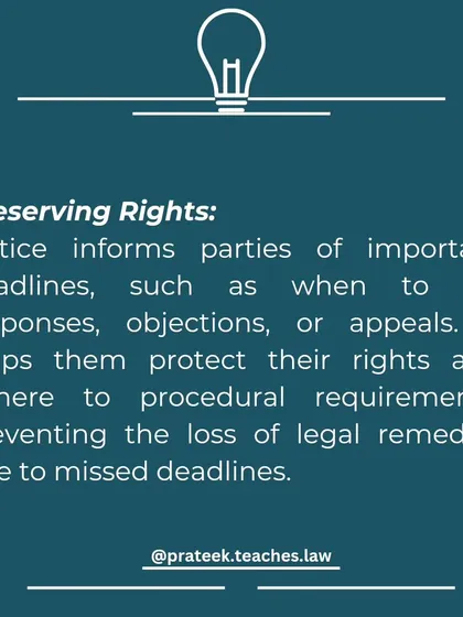 A notice helps in preserving your rights by informing you of important deadlines for responses, objections, or appeals, preventing the loss of legal remedies.