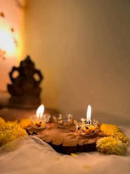 Our hand-painted glass diyas are a simple and elegant addition to your Diwali decor.