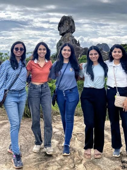 Our group at Phantom Rock, a unique natural rock formation that resembles a skull, offering great views and photo opportunities.