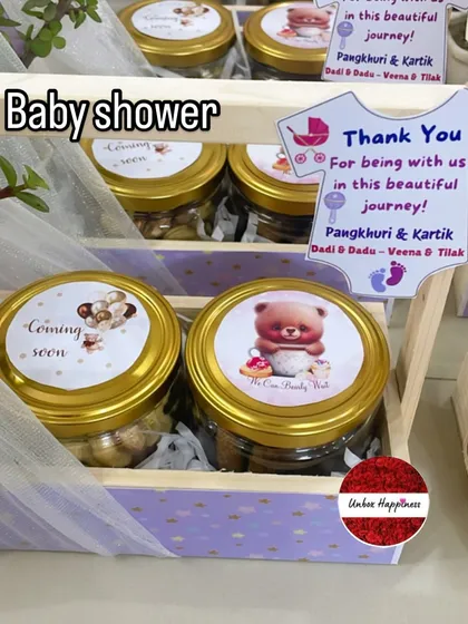 This image highlights the personalized, baby-romper-shaped thank you card that accompanies my lavender-themed baby shower favors.