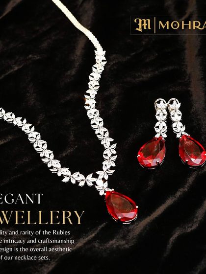 An elegant ruby teardrop necklace set. The quality and rarity of the rubies make this a truly special piece for any occasion.