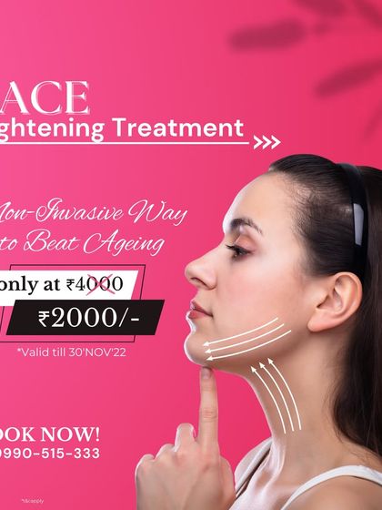 This advertisement highlights our November discount on three of our most requested treatments: acne scar reduction, non-invasive face tightening, and laser tattoo removal.