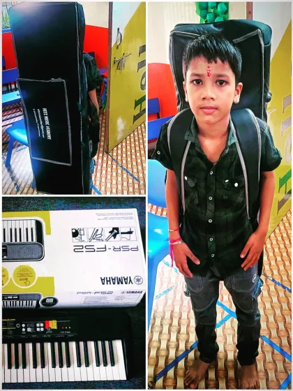 The joy of a new instrument. Our student Sairaj from Karnataka with his brand new Yamaha PSR-F52 piano, ready to start his musical journey with us.