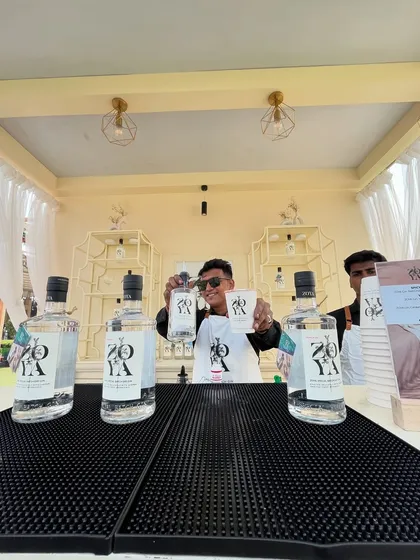 My station at the Zoya Gin booth, ready for India Cocktail Week. We come fully prepared to represent your brand with professionalism and style.