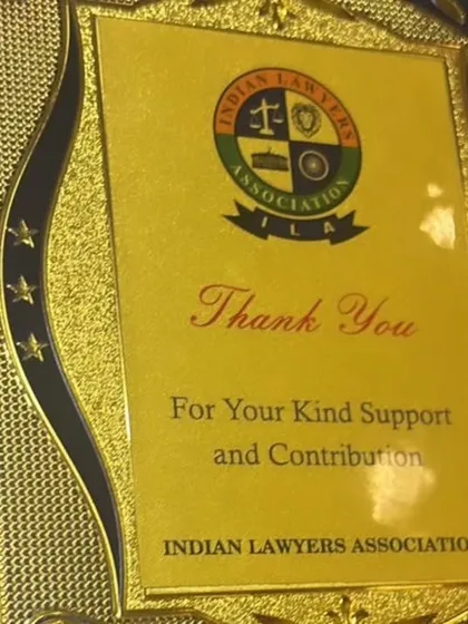 A plaque of appreciation from the Indian Lawyers Association for my contribution to the ILACON 2024 conference.