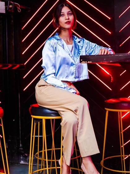 A guest posing at the bar.