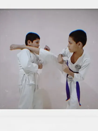 A closer look at our young karatekas practicing their kicks. This kind of partner drill helps build timing, distance, and control.