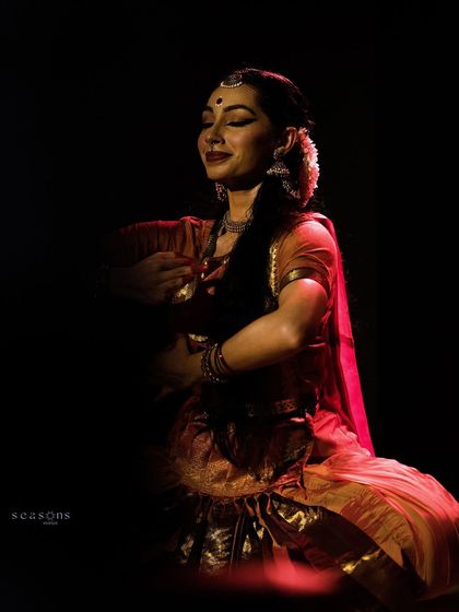 Lost in the character of Durga Parameshwari. This photo captures a moment of deep emotional connection to the story, where the dance becomes a form of prayer.