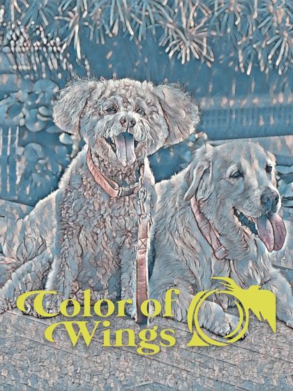 This is an artistic, stylized version of the portrait of Ruby and Jazz. I used a filter to give it a unique, illustrative quality, showing another way to turn a photo into art.